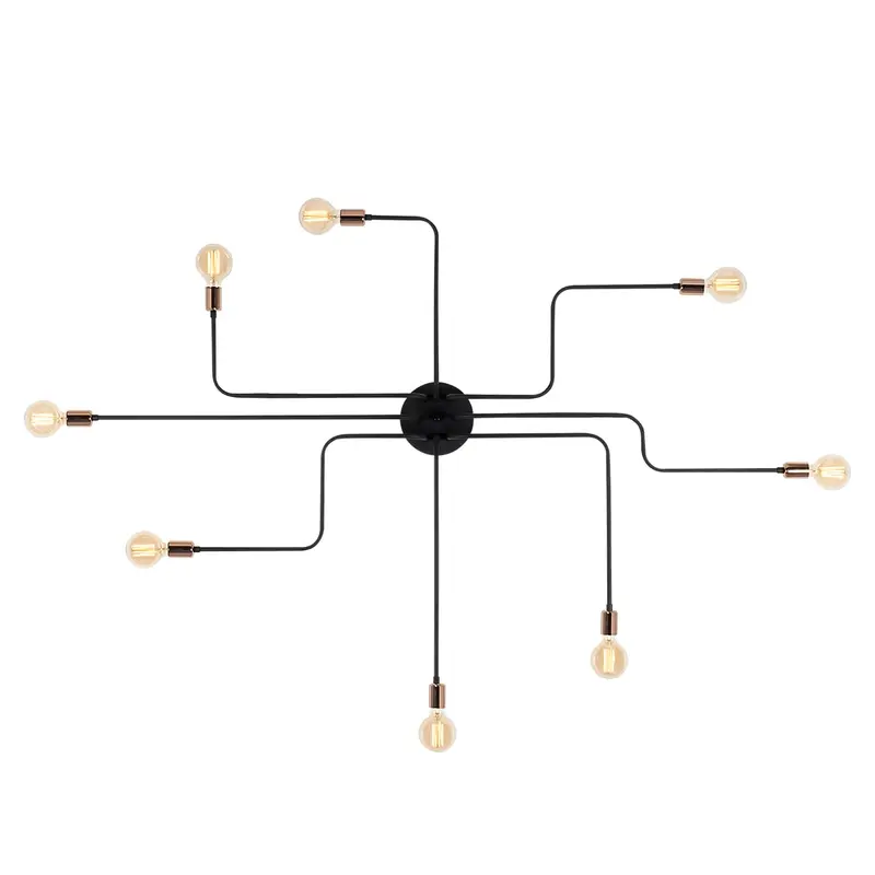 Rustik 8'li Spider Metal Plafonyer - Siyah