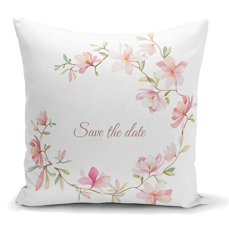 Save The Date Çiçek Desenli Dijital Baskılı Yastık Kılıfı 43x43cm