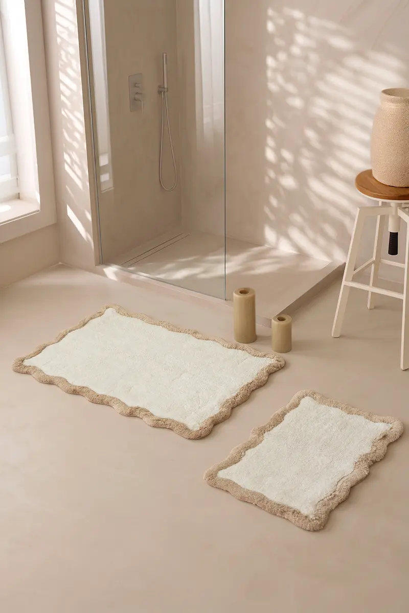 Scallop 2'li Takım Bambu Banyo Paspası 40x60+60x90 Cm Bej
