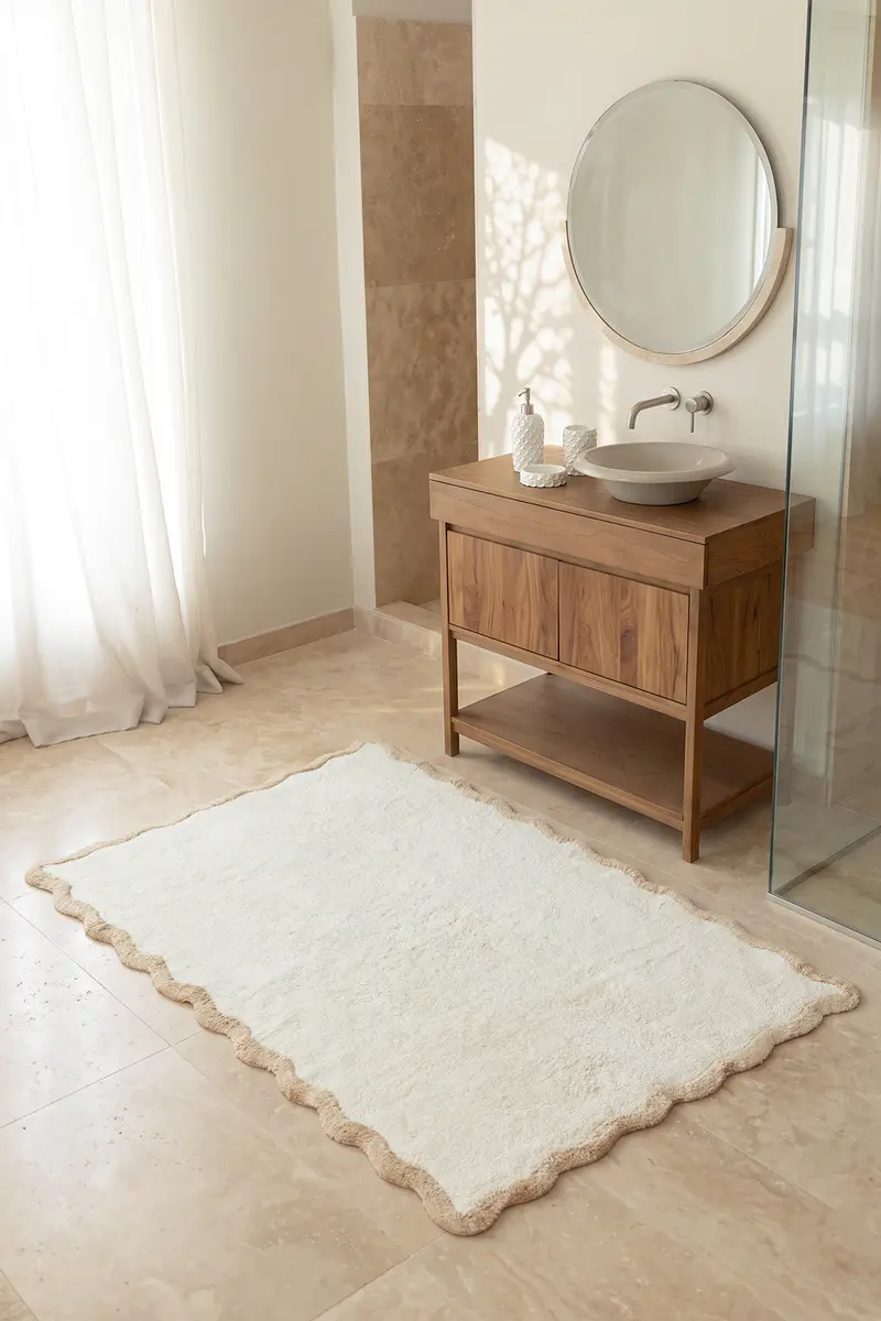 Scallop Tekli Bambu Banyo Paspası 100x150 Cm Bej