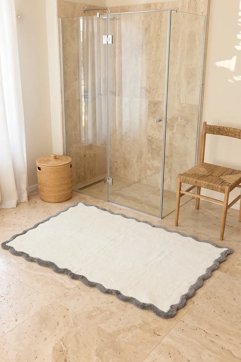 Scallop Tekli Bambu Banyo Paspası 100x150 Cm Gri