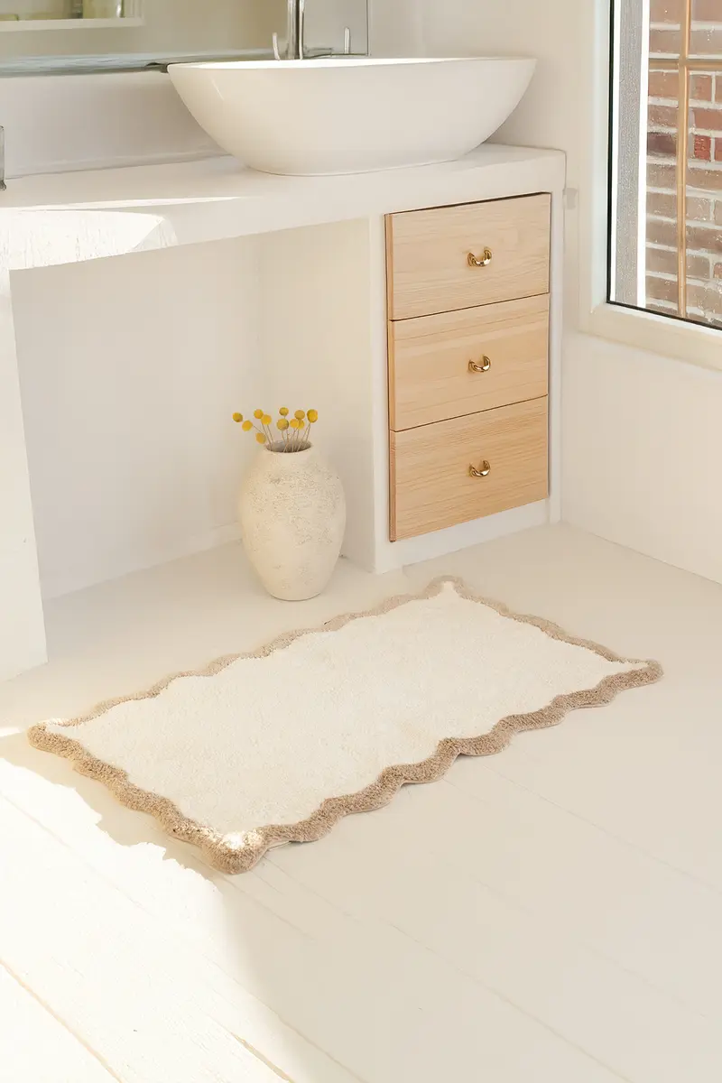 Scallop Tekli Banyo Paspası Bambu 60x100 Cm Bej