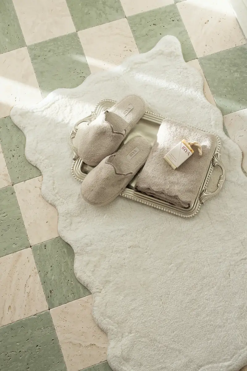 Scallop Tekli Banyo Paspası Bambu 60x100 Cm Ekru