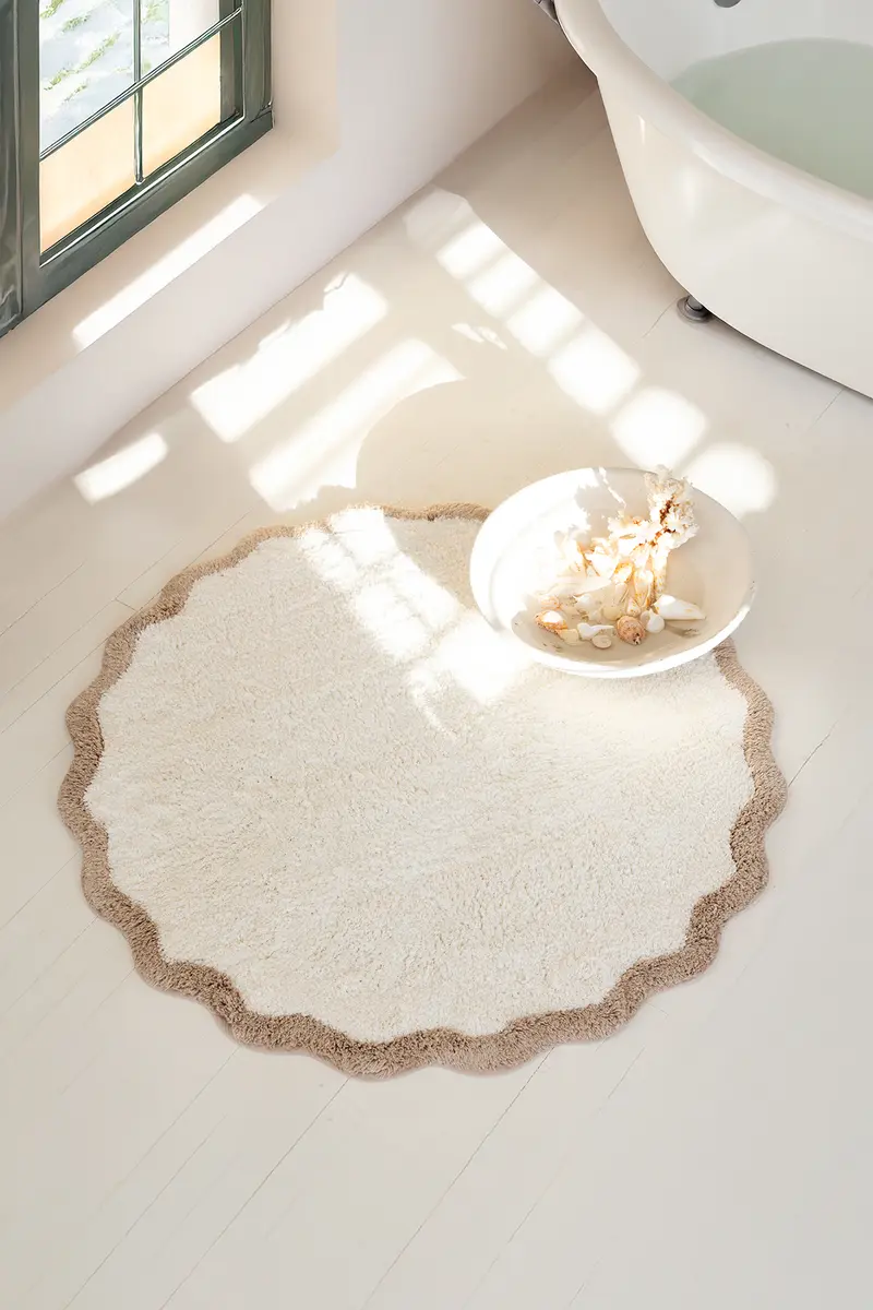 Scallop Yuvarlak Banyo Paspası Bambu 90x90 Bej