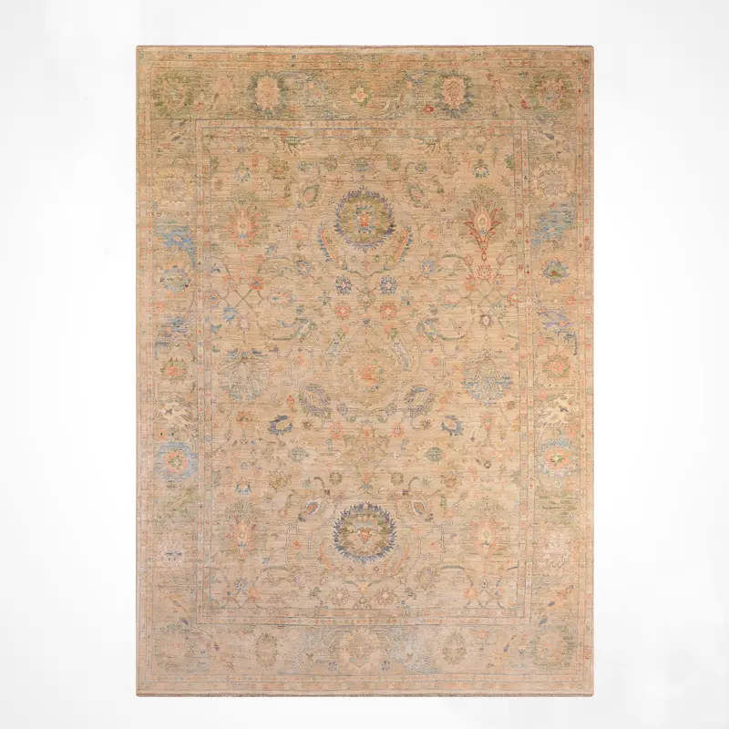 Selçuklu Orijinal El Dokuması Bej Kök Boya Yün Halı 242x294 7.11 Metrekare - 7x10 ft