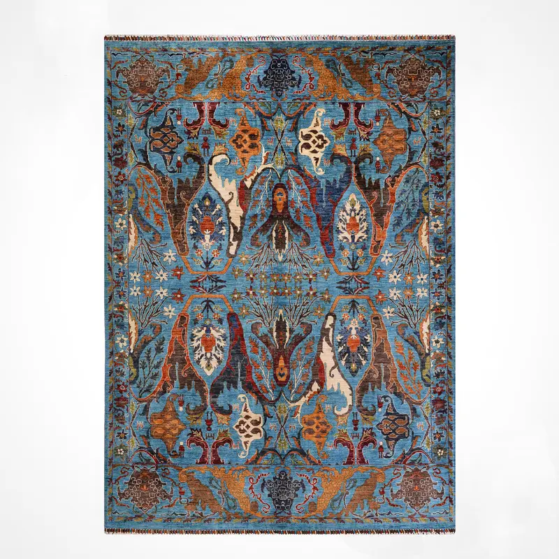 Selçuklu Orijinal El Dokuması Mavi Kök Boya Yün Halı 254x311 7.90 Metrekare - 7x10 ft