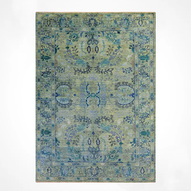 Selçuklu Orijinal El Dokuması Turkuaz Kök Boya Yün Halı 192x275 5.28 Metrekare - 7x10 ft