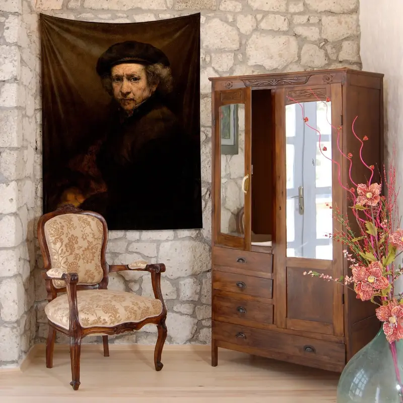 Self-Portrait with Beret and Turned-Up Collar Duvar Örtüsü