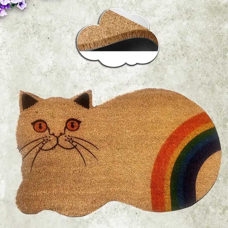 Sevimli Kedi 45x75cm Doğal Koko Hindistan Cevizi Kapı Önü Paspas