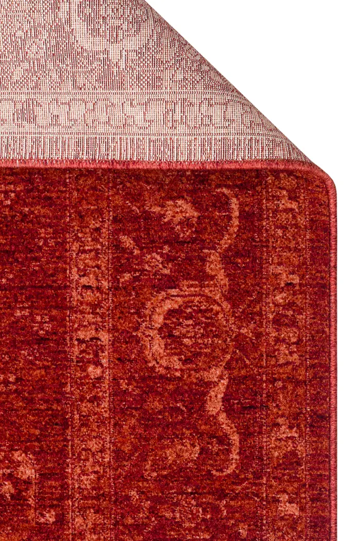 Shiraz SHR 03 Kırmızı - Vintage Eskitme Desenli Yumuşak Dokulu Modern Makine Halısı