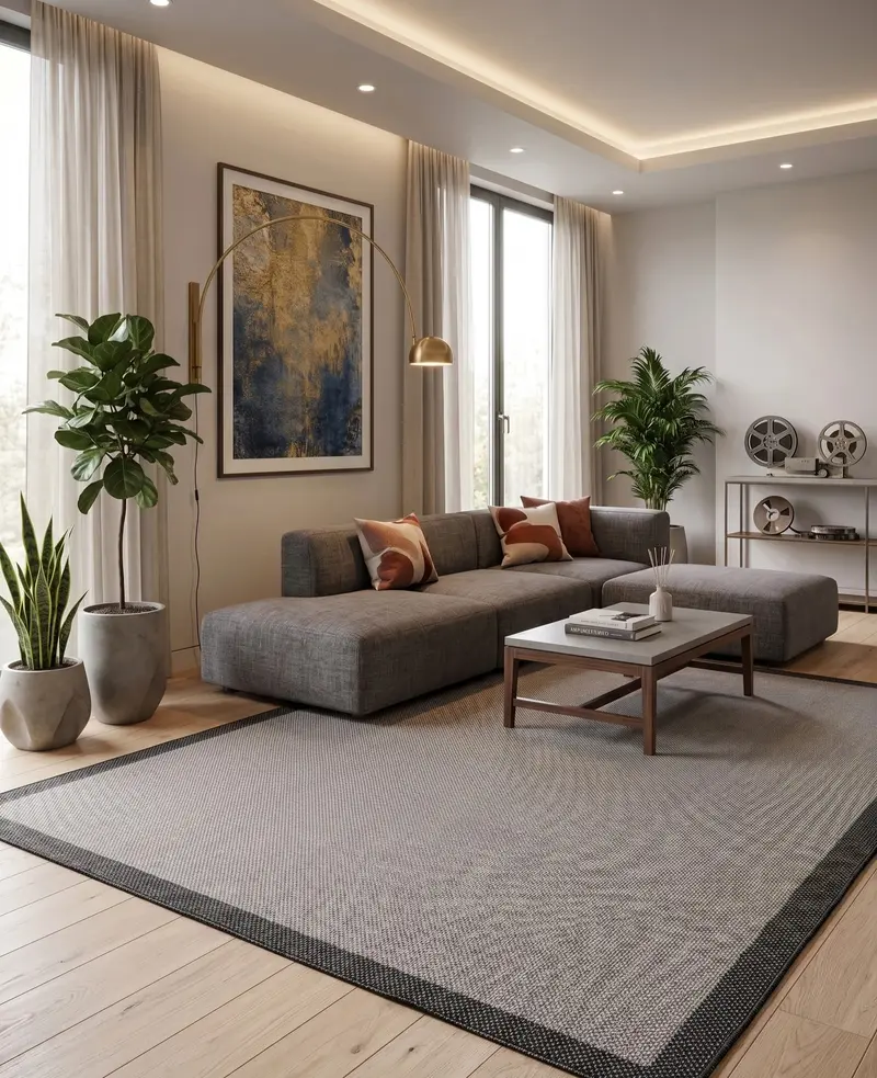 Sisal Plus 1148 Bej Siyah – Pamuk Tabanlı Şık ve Kolay Temizlenen Halı