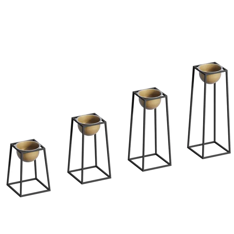 Siyah-Altın Metal Saksılık 4'lü Set - Siyah