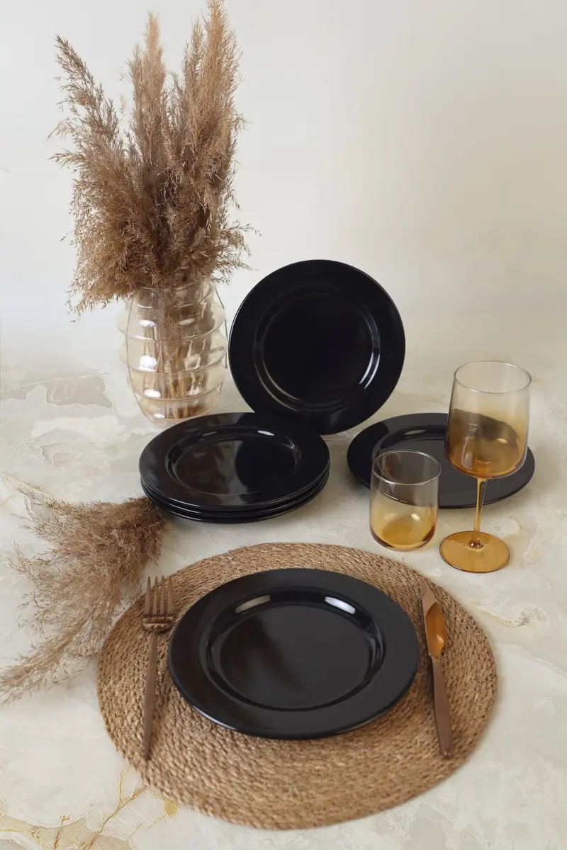 Siyah Assos Pasta Tabağı 22 Cm - Seti 6 Tabak