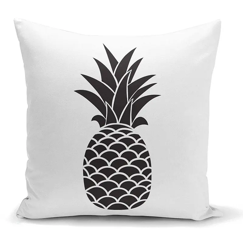 Siyah Beyaz Ananas Baskılı Dekoratif Yastık Kırlent Kılıfı 43x43cm