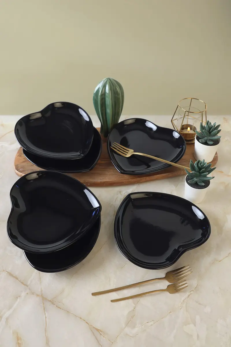Siyah Kalp Pasta Tabağı 20 Cm 6 Adet