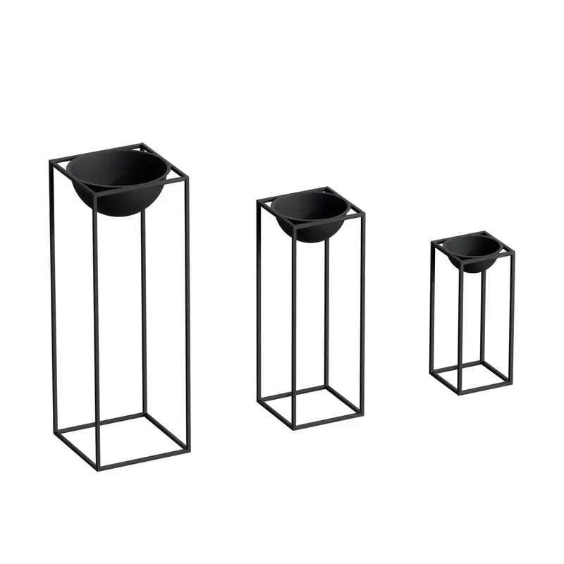 Siyah Metal Saksılık 3'lü Set - Siyah