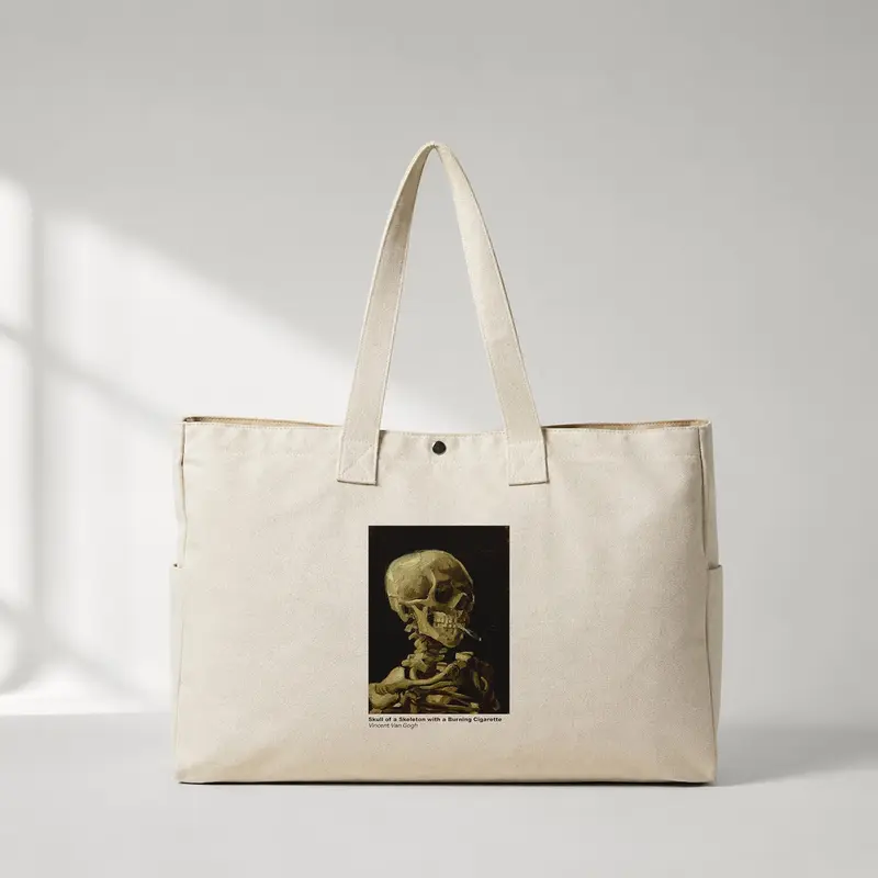 Skull of a Skeleton with Burning Cigarette Daily Tote Bag