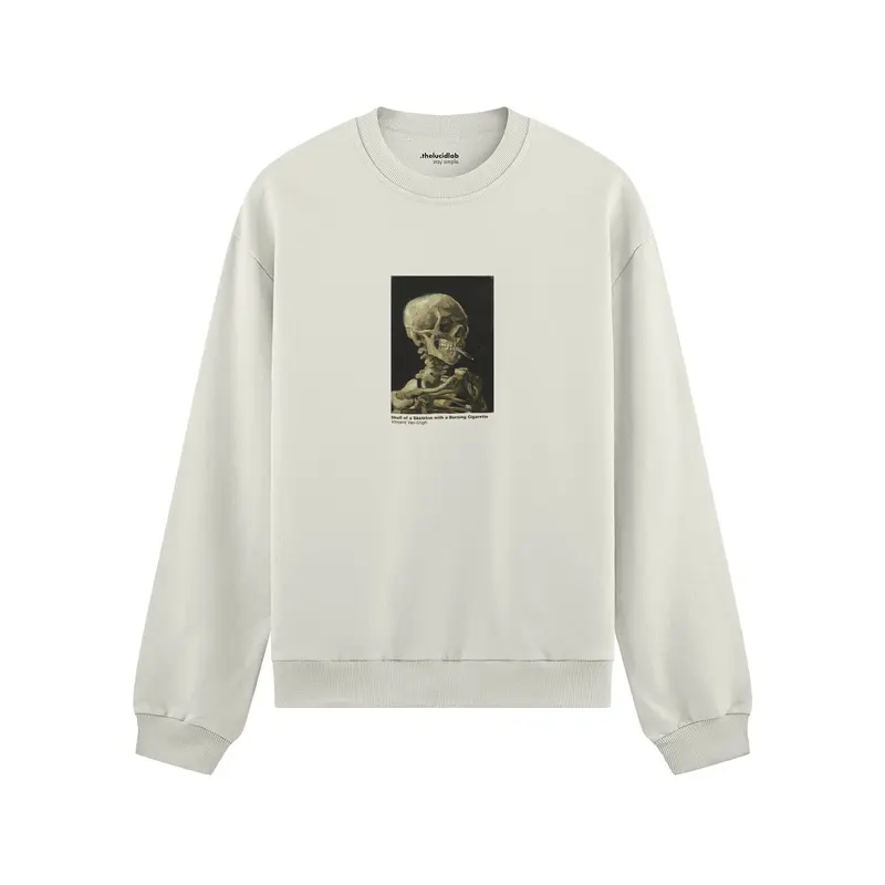 Skull of a Skeleton with Burning Cigarette Oversize Sweatshirt