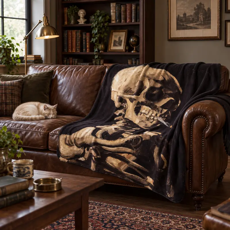 Skull of a Skeleton with Burning Cigarette Polar Tv Battaniyesi