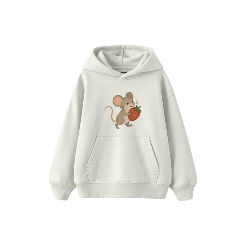 Small Mouse Carrying a Strawberry Çocuk Hoodie