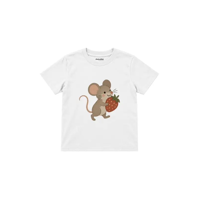 Small Mouse Carrying a Strawberry Çocuk Tişört