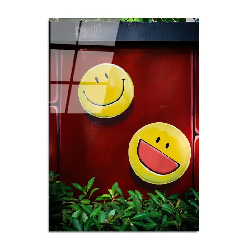 Smiley Yüz Pop Art Cam Tablo - Kırmızı