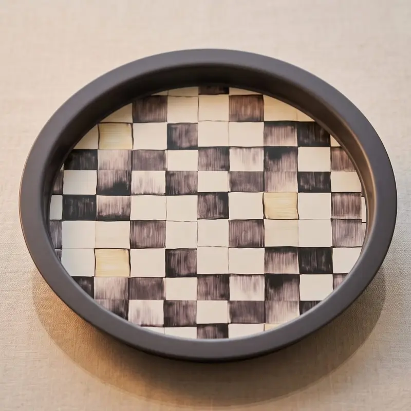 Smoke Checkers Yuvarlak Tepsi 31.5 cm