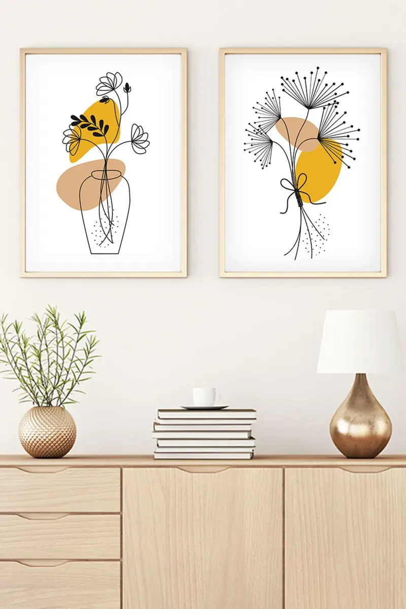 Soyut Çiçek Desenli Tablo Seti - Modern 2’li Set | huhu182