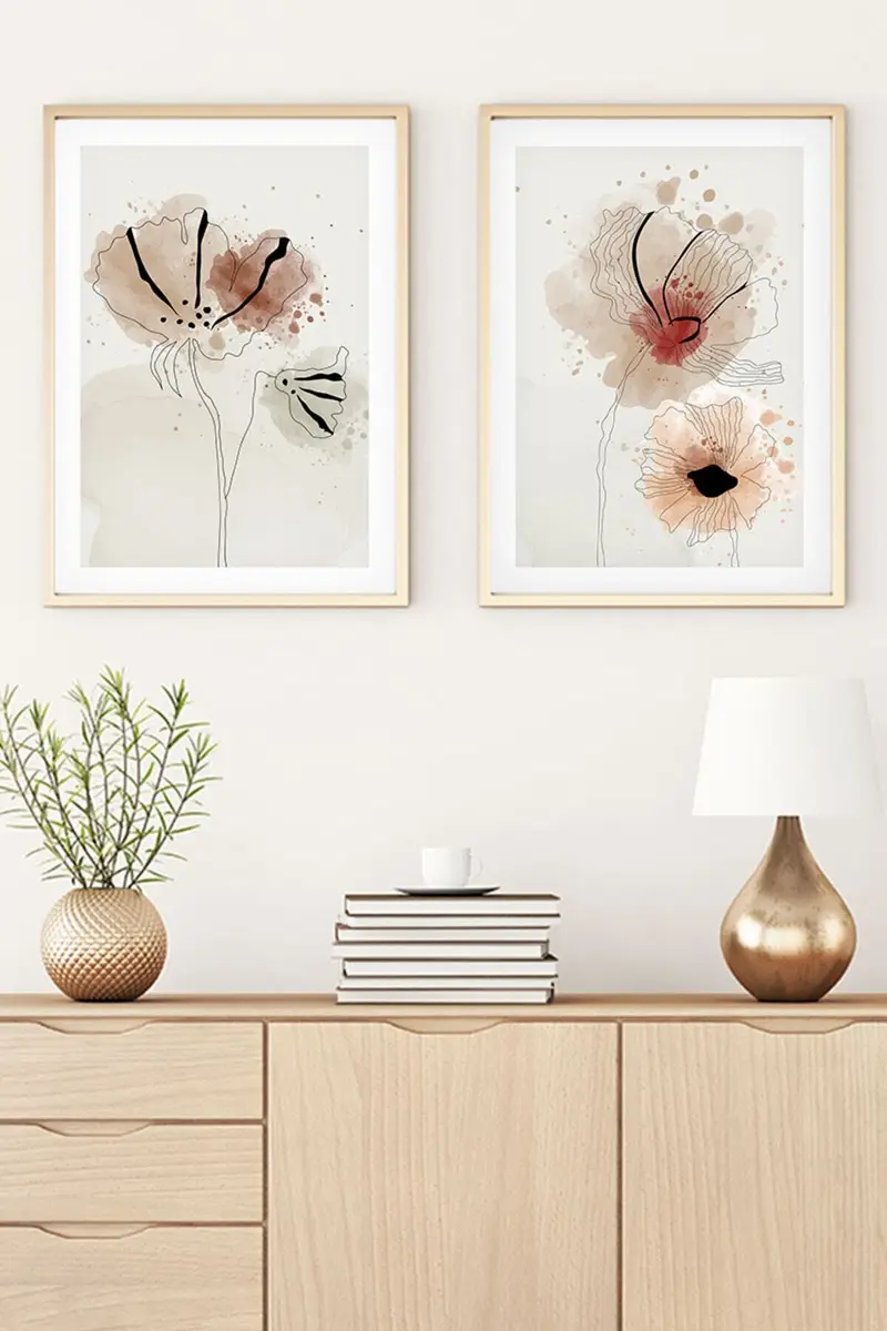 Soyut Çiçek Desenli Tablo Seti - Modern 2’li Set | huhu22