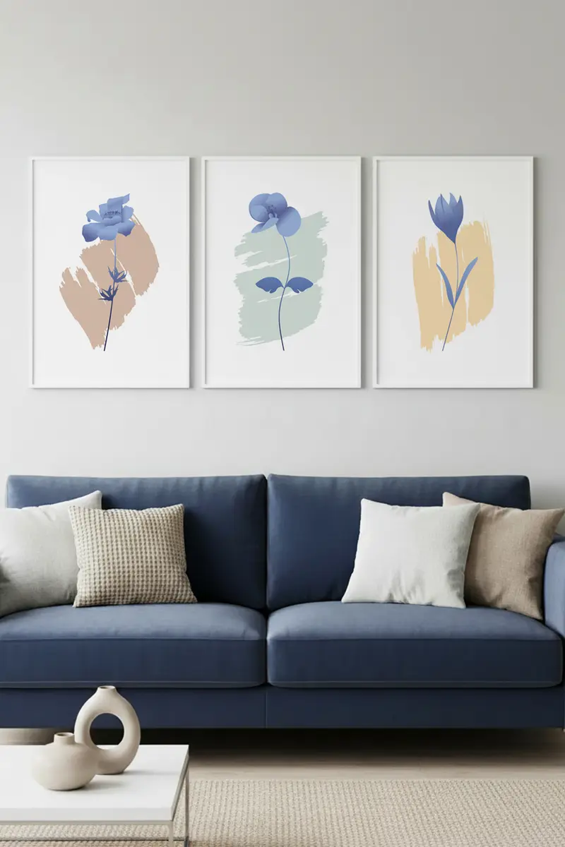 Soyut Çiçekli Tablo Seti - Modern 3’lü Set | huhu186