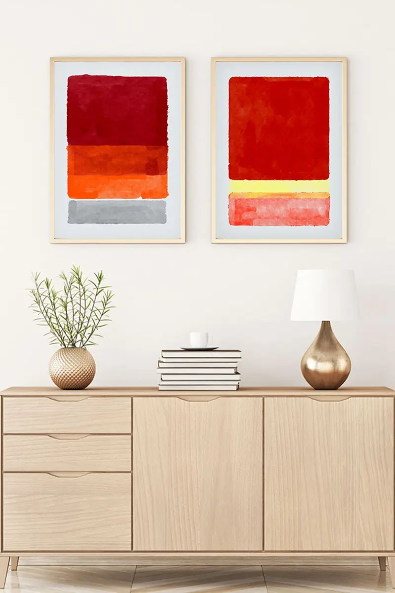 Soyut Desenli Kırmızı Tablo Seti - Modern 2’li Set | huhu93