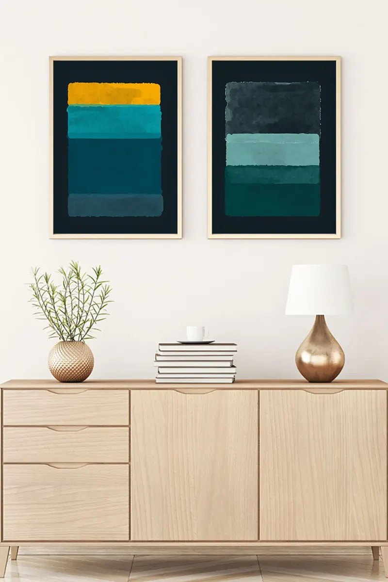 Soyut Desenli Mavi ve Sarı Tablo Seti - Modern 2’li Set | huhu91