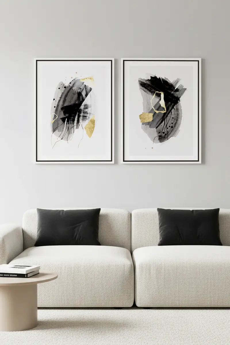 Soyut Desenli Siyah-Beyaz Tablo Seti - Modern 2’li Set | huhu26