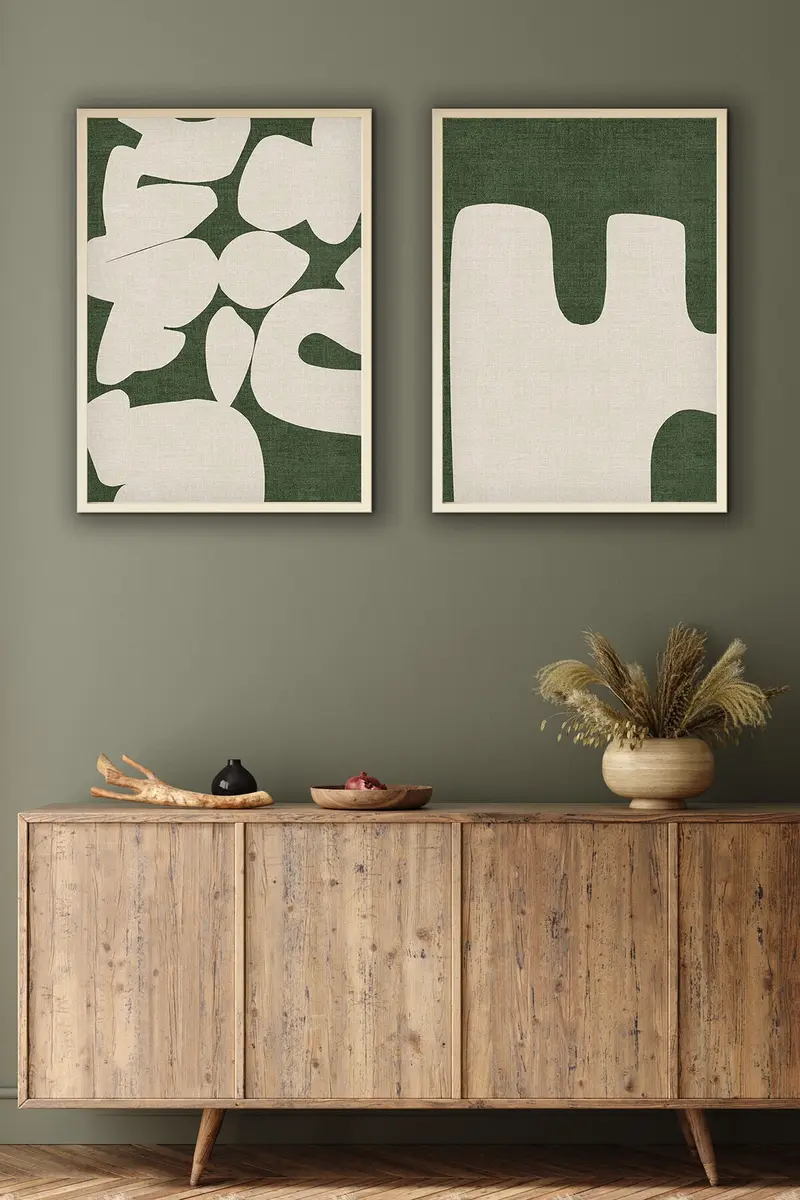 Soyut Desenli Yeşil Tablo Seti - Modern 2’li Set | huhu202