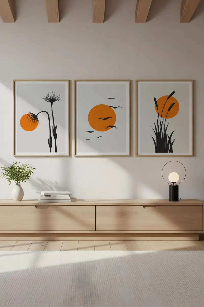 Soyut Geometrik Desenli Tablo Seti - Canlı Tonlar 3’lü Set | huhu228