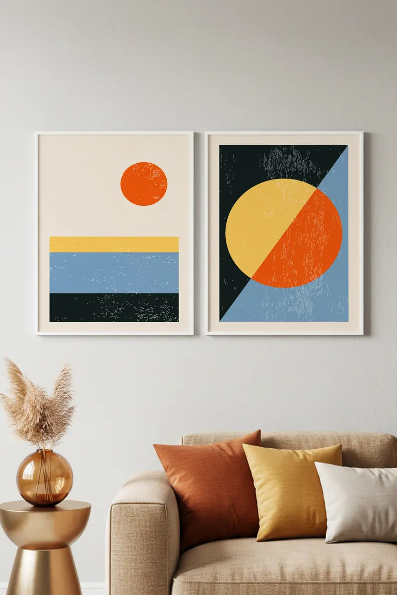 Soyut Geometrik Tablo Seti - Canlı Renkler 2’li Set | huhu11