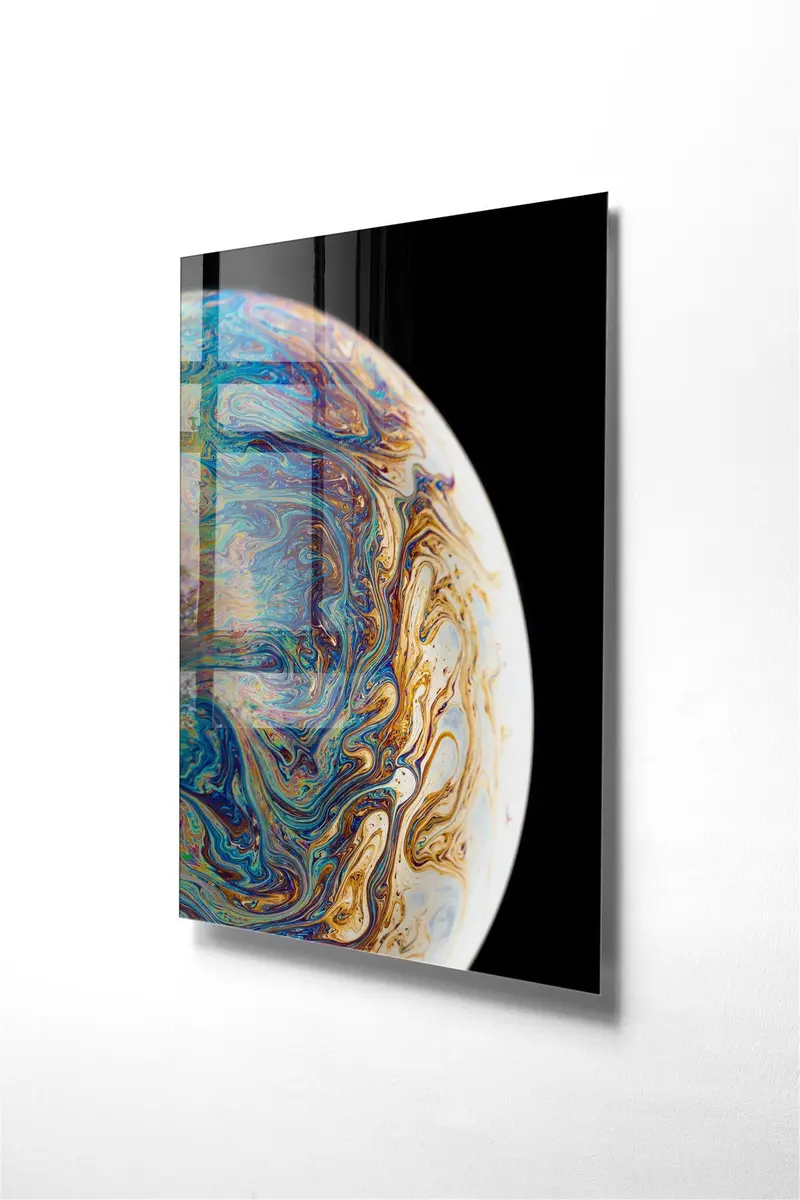Soyut Küre Marbling Cam Tablo - Siyah