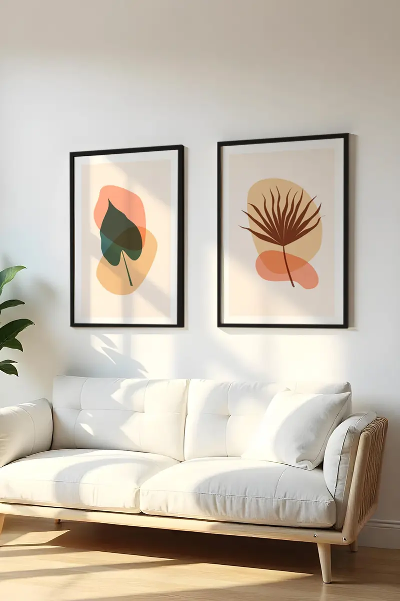 Soyut Yaprak Desenli Tablo Seti - Modern 2’li Set | huhu37