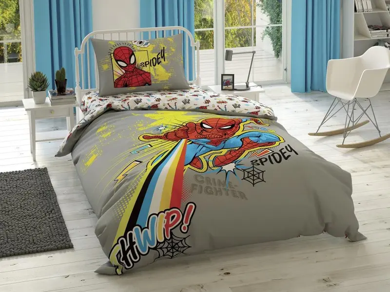 Spiderman Power Tek Kişilik Nevresim Takımı 160x220 %100 Pamuk 57 Tel