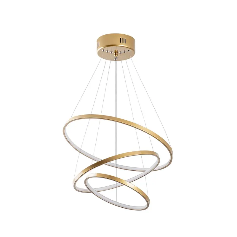 Spiralli LED Avize Metal 3 Halka - Altın