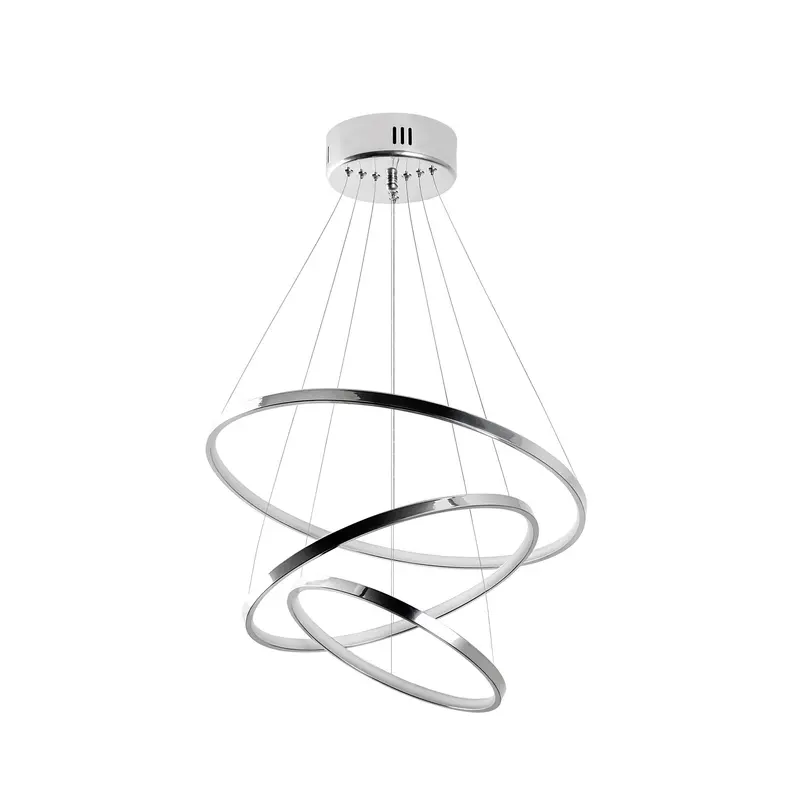 Spiralli LED Avize Metal 3 Halka - Gümüş