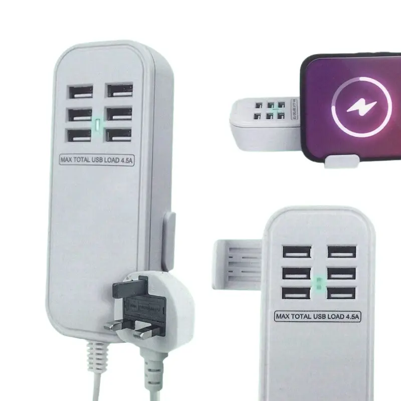Status 6 USB-A Girişli 1 Metre Kablolu Telefon Tutacaklı Beyaz Seyyar USB Çoğaltıcı