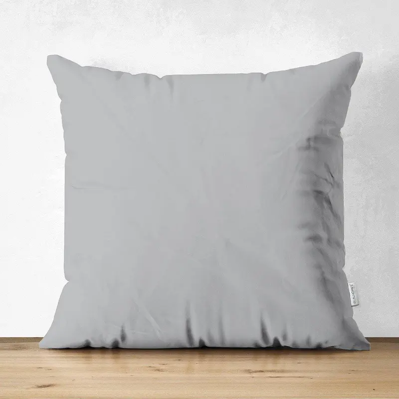 Süet Kumaştan Çift Taraflı Açık Gri Yastık Kırlent Kılıfı 43x43cm