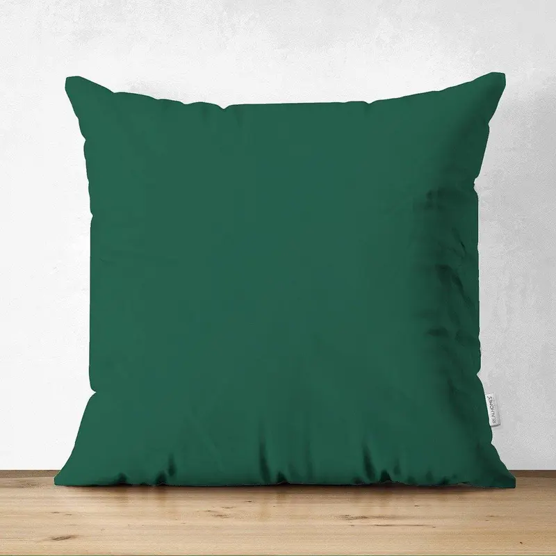 Süet Kumaştan Çift Taraflı Koyu Yeşil Yastık Kırlent Kılıfı 43x43cm
