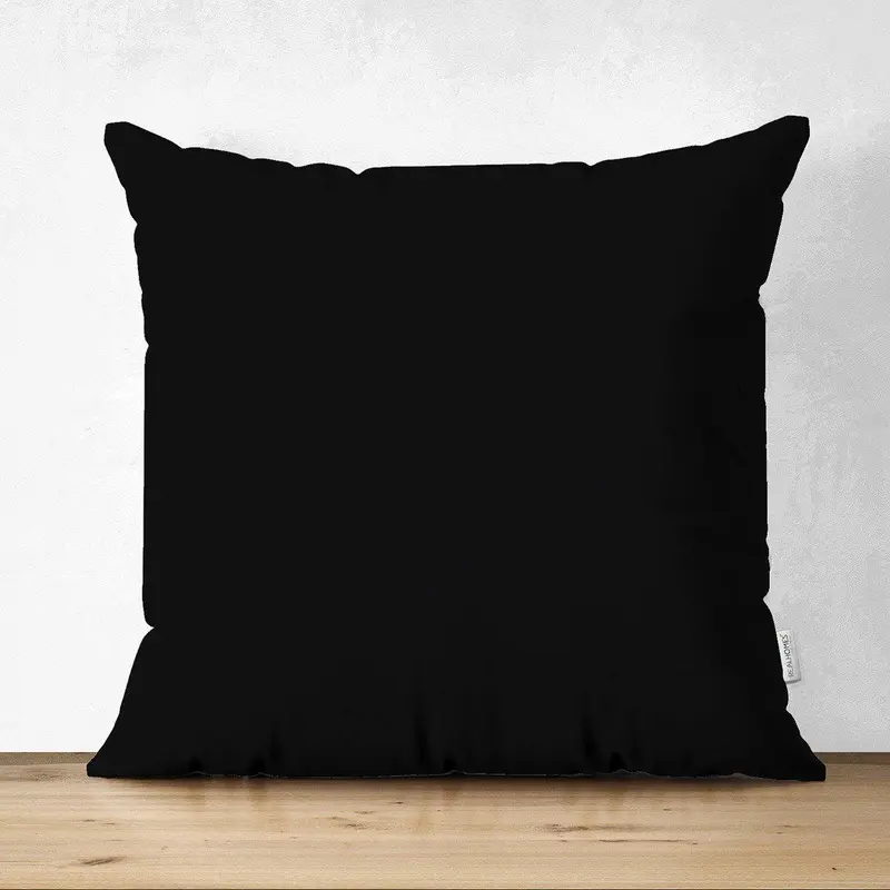 Süet Kumaştan Çift Taraflı Siyah Yastık Kırlent Kılıfı 43x43cm
