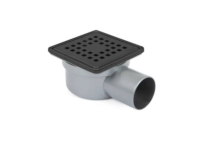 Sukar Tesisat Süzgeci 10x10 cm Black Çelik Çerçeveli Kare Izgaralı Yandan Çıkışlı