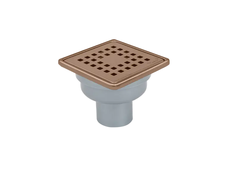 Sukar Tesisat Süzgeci 10x10 cm Bronze Çelik Çerçeveli Kare Izgaralı Alttan Çıkışlı