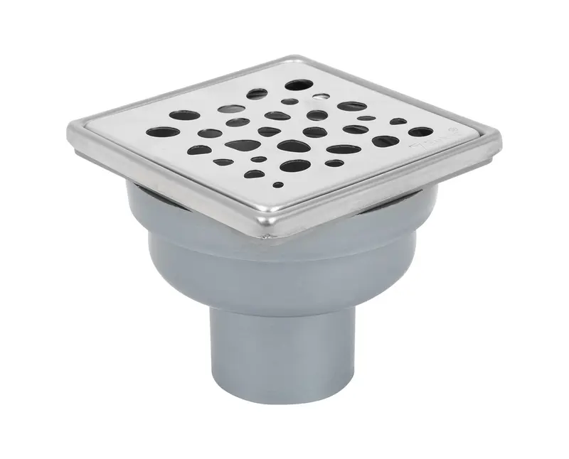 Sukar Tesisat Süzgeci 10x10 cm Paslanmaz Çelik Çerçeveli Çakıl Taşı Izgaralı Alttan Çıkışlı