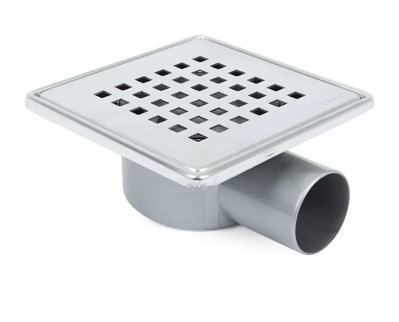 Sukar Tesisat Süzgeci 15x15 cm Paslanmaz Çelik Çerçeveli Kare Izgaralı Yandan Çıkışlı