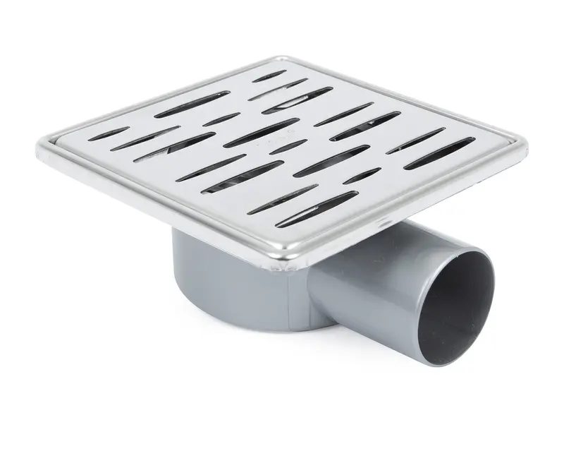 Sukar Tesisat Süzgeci 15x15 cm Paslanmaz Çelik Çerçeveli Rain Izgaralı Yandan Çıkışlı